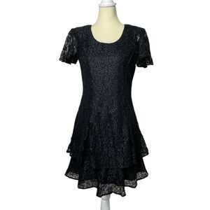 Vintage DBY 90's Y2K Black Lace Whimsigoth Tiered Mini Dress Women's Size 9